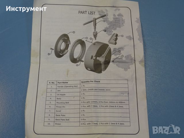 Универсален патронник/универсал за струг Ф160 3-челюсти (прави и обратни) SHARP India, снимка 9 - Резервни части за машини - 45618451