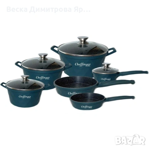 Премиум комплект съдове за готвене 12 части с мраморно покритие Cheffinger, снимка 12 - Съдове за готвене - 53132854
