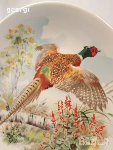 френска декоративна порцеланова чиния с фазан 8/1, снимка 3 - Декорация за дома - 49913663