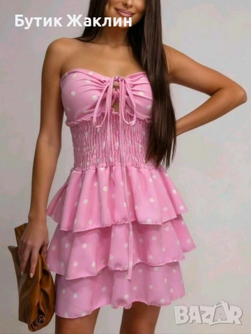 Дамска рокля на точки с твърда чашка , снимка 3 - Рокли - 54056341