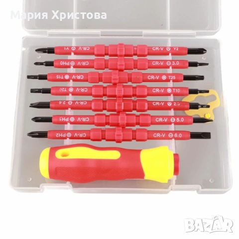 Професионален комплект двустранни изолирани отвертки с дръжка - 14в1, снимка 2 - Отвертки - 53699297