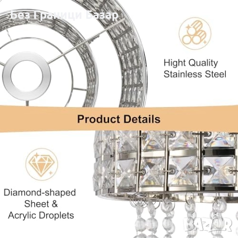 Нов Кристален абажур за таванна или висяща лампа осветление дом стая, снимка 4 - Лампи за таван - 52249718