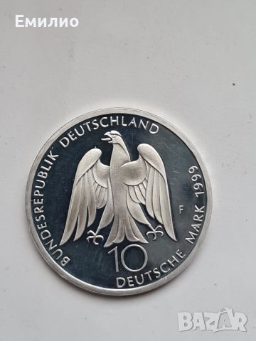 ГЕРМАНИЯ. 10 МАРКИ ОТ 1999 год. СРЕБЪРНА ПРУФ UNC 0.925, снимка 3 - Нумизматика и бонистика - 45807010