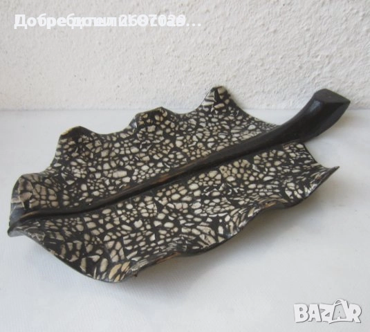 дървен съд и стар сервиз  с 7 чаши и кръгъл поднос, листо, копанка, снимка 8 - Други - 30304769