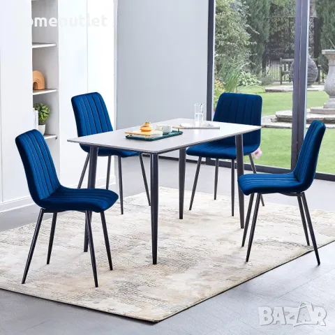 Трапезни столове с дамаска от кадифе ( К-кт от 2 бр. ) C-U-DC-B0214BU, снимка 2 - Столове - 50095588