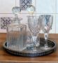 2 винтидж английски кристални гарафи, 2 кристални чаши и поднос със сребърно покритие.