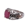 Мъжки сребърен пръстен с рубин и марказит, снимка 1