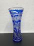 Бохемска кристална кобалтово / синя ваза. №5394, снимка 1 - Антикварни и старинни предмети - 45761499