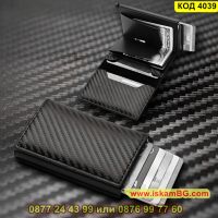 Мъжки карбонов портфейл с RFID защита в черен цвят - КОД 4039, снимка 6 - Портфейли, портмонета - 45207003