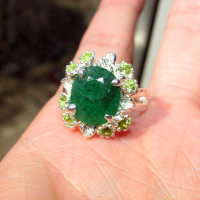 Сребърен пръстен със зелен берил/смарагд размер на камъка 5карата, 14x12мм, тегло на пръстена 8.4гр., снимка 3 - Пръстени - 45025384