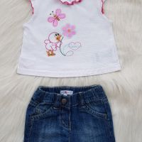 Къси дънкови панталони и блузка за бебе 0-3 месеца , снимка 7 - Комплекти за бебе - 45506294