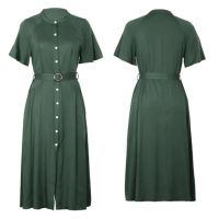 Нов стил, едноредна зелена рокля с ревер, снимка 6 - Рокли - 45198163