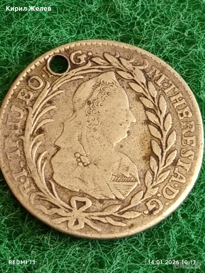 Сребърна монета 20 кройцера 1780г. Мария Терезия Унгария за КОЛЕКЦИЯ 52949, снимка 1