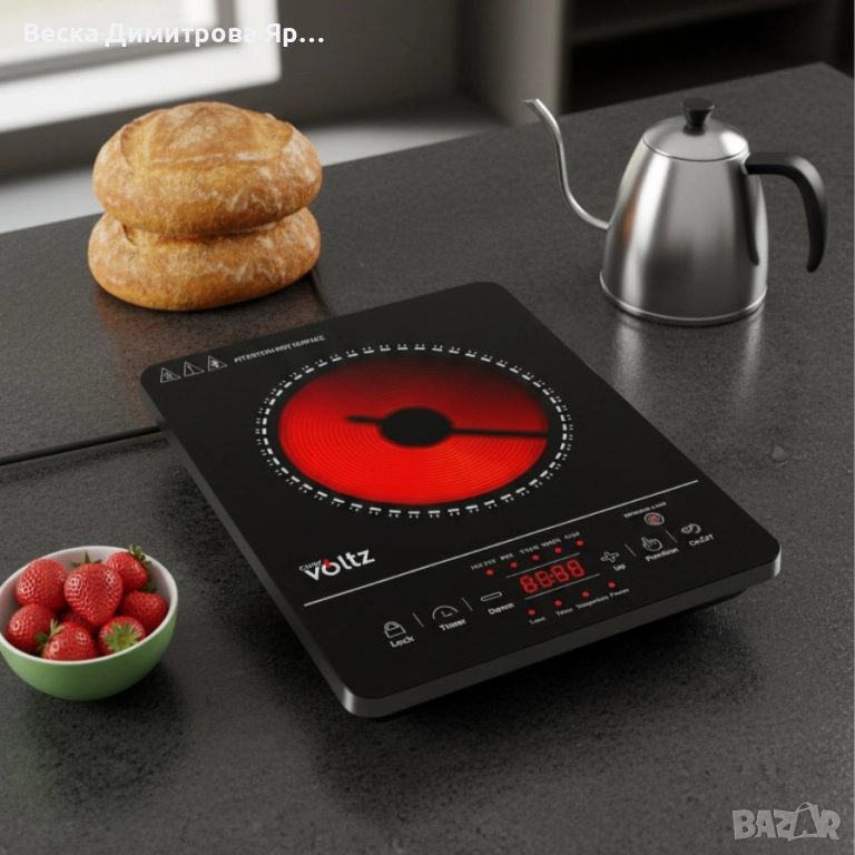 Котлон Voltz, 2000W, Кристална плоча с инфрачервен нагревател, 28х36см, LED екран, Таймер, снимка 1