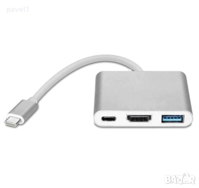 Адаптер 3 в 1, USB Type-C към USB-C, HDMI, USB 3.0, За MacBook, снимка 1