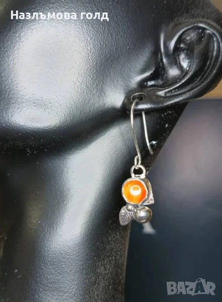 Сребърни обеци с карнеол, ръчна изработка, Уникат, снимка 1