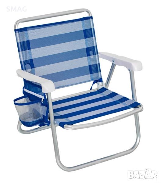 Плажен стол със сини райета с дръжки и джоб 62x58x63cm, снимка 1