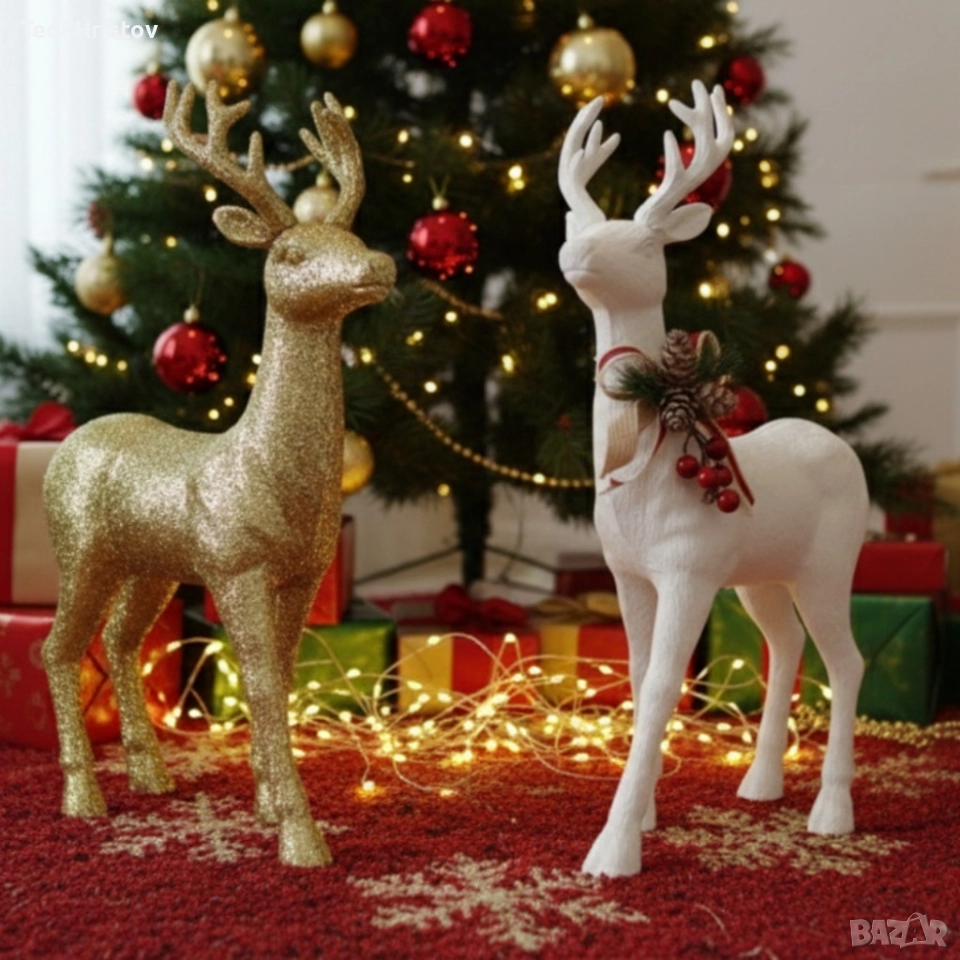 Декоративен Коледен eлен – Златист или бял, с празнични детайли, снимка 1