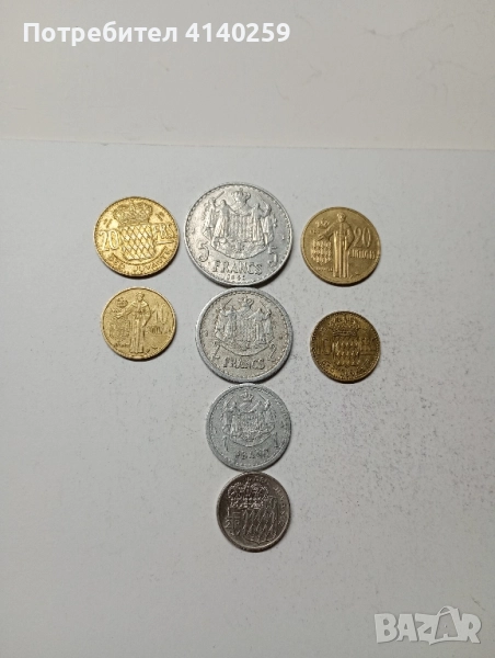 МОНАКО МОНЕТИ 5 франка 1945 г 2 франка 1943 г 1 франк 1943 г , снимка 1