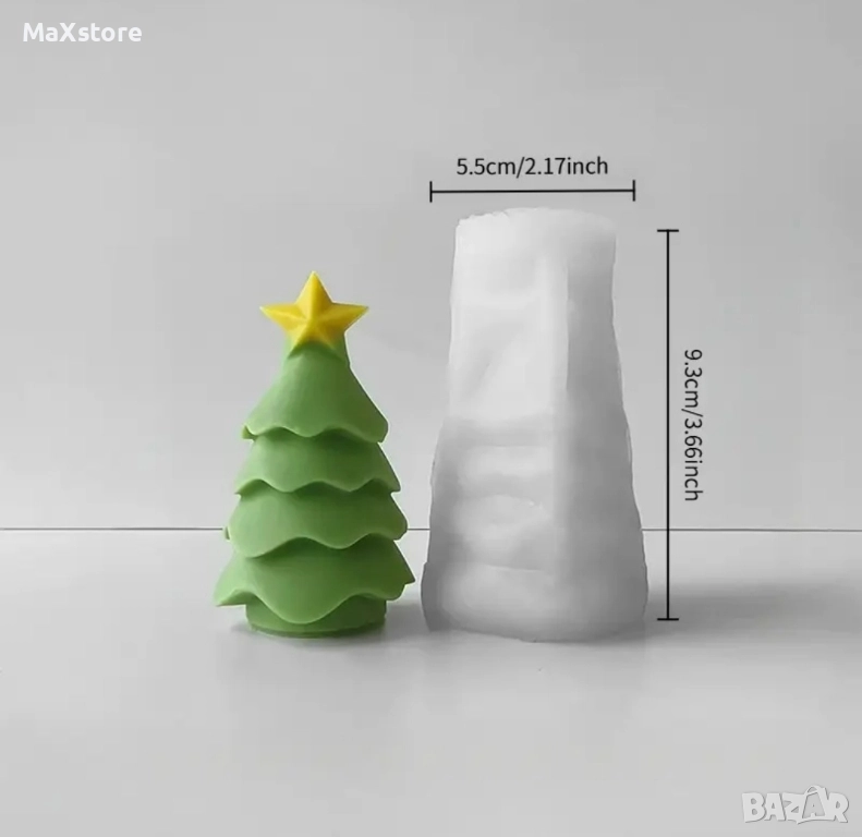3D Елха със звезда силиконов молд форма свещи гипс сапун смола фондан шоколад , снимка 1