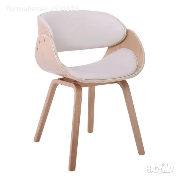 Кресло Puzzle-home JOY, Масив и Еко кожа, бял цвят, снимка 1