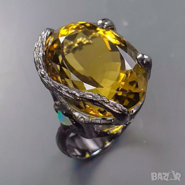Сребърен пръстен с голям цитрин 22x16мм, 32 карата, снимка 1