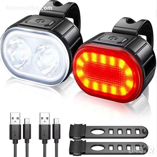 LED светлини за велосипед Automat, Акумулаторни, Водоустойчиви, USB, снимка 1