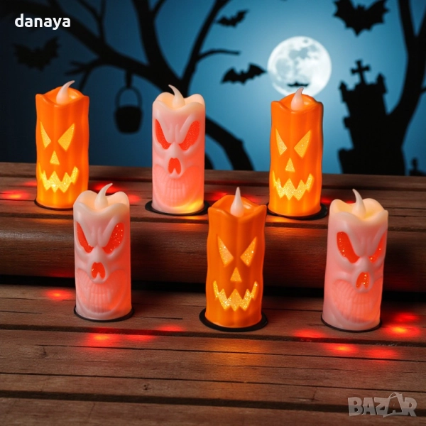 6147 Светеща електронна свещ за Хелоуин страшна украса череп/тиква, снимка 1