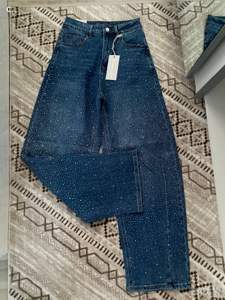 Дамски дънки балон с камъни, снимка 1