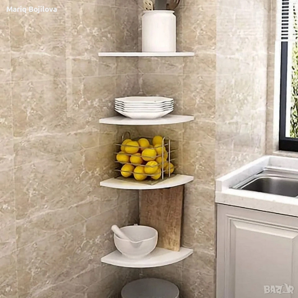 Комплект от 4 ъглови стенни рафта за съхранение – PVC, снимка 1