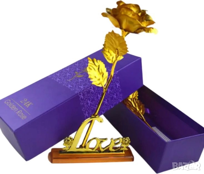 Преспапие Love с златна роза, снимка 1