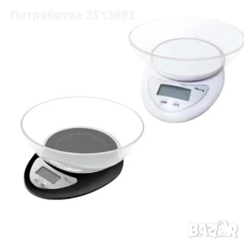 Кухненска везна с купа, 5кг., 2хАААбатерии( не са вкл.), LCD екран, Бял, Черен, снимка 1 - Аксесоари и консумативи - 46882653