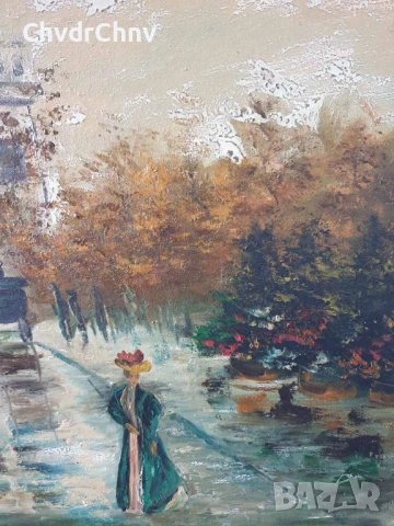 120х80см/стара голяма картина масло върху платно/градски пейзаж-Париж-карети/барокова дървена рамка, снимка 4 - Картини - 50978182