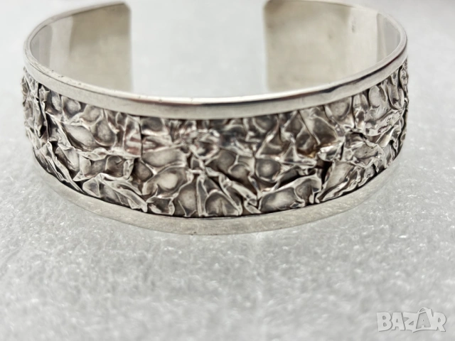 Абстрактна Сребърна Гривна (проба 925)- 30,73 гр., уникална ръчна изработка, снимка 7 - Гривни - 53339479