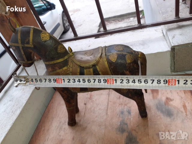 Старо антикварно дървено конче с месинг статуетка фигура кон, снимка 6 - Антикварни и старинни предмети - 54220561