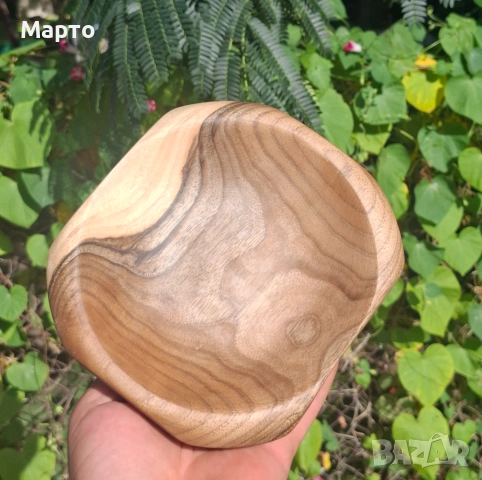 Ръчно изработена купа от орех за ядки – уникална шарка, пчелна вакса, снимка 2 - Други - 51683605