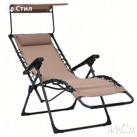 Сгъваем градински шезлонг с нулева гравитация и сенник–комфорт за пълна релаксация, снимка 12 - Градински мебели, декорация  - 53574360