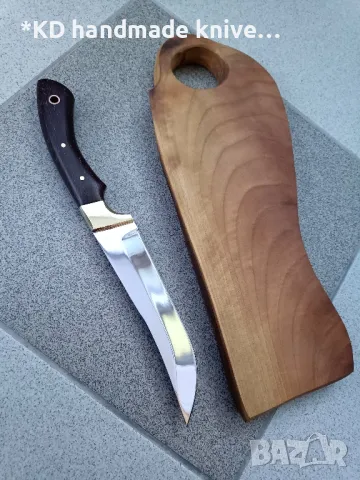 Мезеджийски нож в комплект с орехова дъска от марка KD handmade knives ловни ножове, снимка 4 - Ножове - 47971823