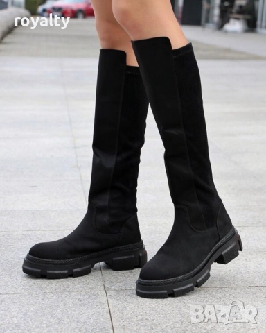 Равни ботуши - черен велур