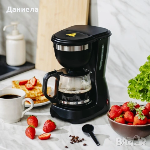 Компактна черна кафеварка 600W – 0.6L, поддържане на топлина и антикапкова система, снимка 5 - Кафемашини - 54286590