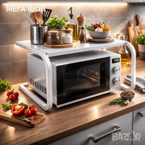 Поставка органайзер за микровълнова фурна, многофункционална, изработена от метал - бяла, снимка 3 - Други стоки за дома - 53879364