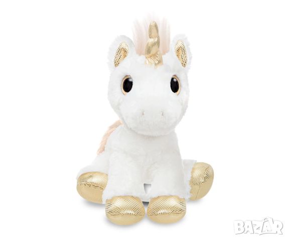 Плюшена играчка Аврора - Бял еднорог със златен рог и грива, 25 см., снимка 1 - Плюшени играчки - 45559856