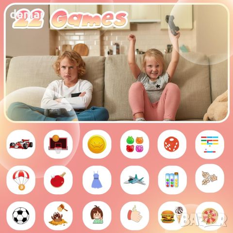PTHTECHUS Детски смарт часовник за деца 4+г., камера с HD сензорен екран, музика, крачкомер, розов, снимка 2 - Детски - 46446513