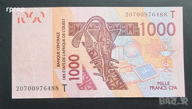 Того. Западно Африкански Щати.
1000 франка.
Буква Т. 2003 година.
 UNC