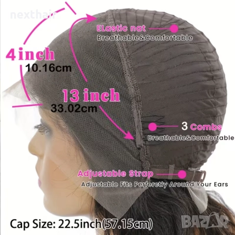 Натурално черна перука от естествен бразилски косъм 40 см - дантелена зона 13×4, снимка 2 - Аксесоари за коса - 52987300