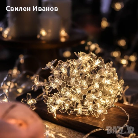 Многоцветни коледни LED лампички с цветя с щепсел  - Многоцветни, дължина - 5м ,28бр лампички., снимка 5 - Лед осветление - 51390242