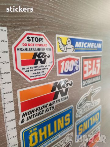 Стикери 14бр. /лист А4/ Michelin K&N Yoshimura Ohlins Alpinestars, снимка 3 - Аксесоари и консумативи - 45301626