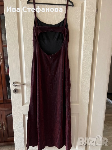 Нова дълга с цепка еластична парти коктейлна официална блестяща бордо рокля, снимка 4 - Рокли - 51634222