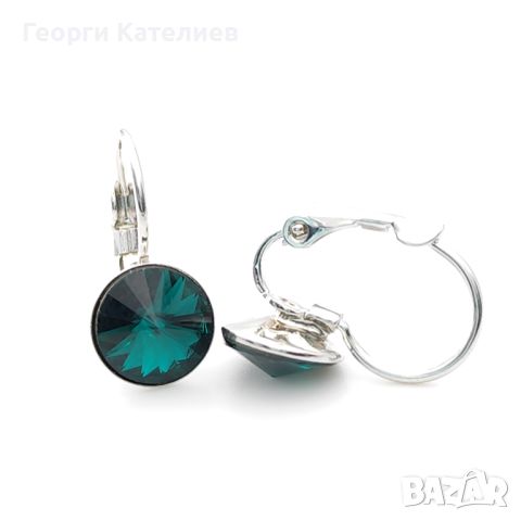 Висящи Обеци С Кристал Сваровски В Зелено Emerald, снимка 2 - Обеци - 46290594