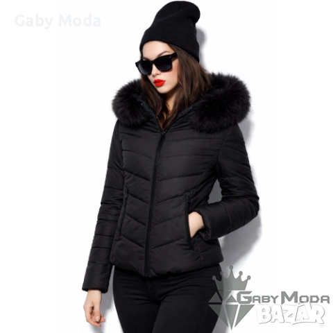 Дамско вталено зимно яке с пух и качулка в два цвята, снимка 4 - Якета - 52921935